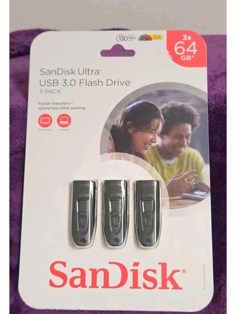 3 Pack Genuine SanDisk 64GB Ultra USB 3.O FLASH DRIVE New Sealed 100% Genuine